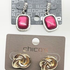 Chico's Silver and Pink Earrings Set